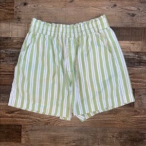 Aerie Green and White Striped Sleep Shorts